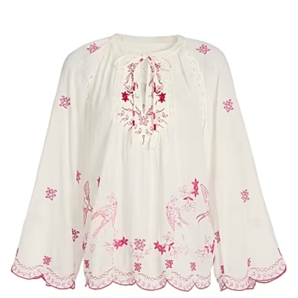 Johnny Was Embroidered White Peasant Blouse w/ Red detail. S, NWT.